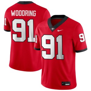 #91 Peyton Woodring Go Dawgs Red Men's Jerseys Replica College Football 764329-340