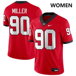 #90 Drew Miller Georgia Bulldogs Red Womens Jersey Limited College Football 951093-762