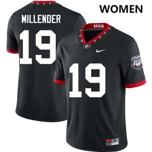 #19 Hezekiah Millender UGA 100th Anniversary Black Women's Jersey Limited College Football 357202-731