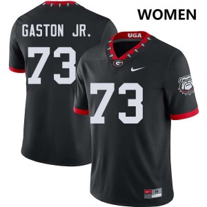 #73 Juan Gaston Go Dawgs 100th Anniversary Black Womens Jersey Limited College Football 294494-607