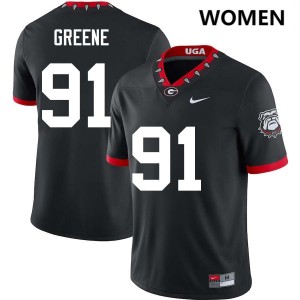#91 Justin Greene Dawgs 100th Anniversary Black Womens Jersey Stitched College Football 952134-227