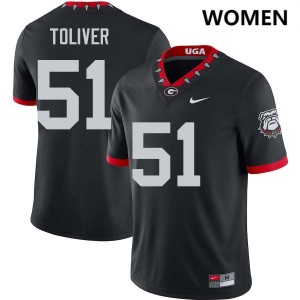 #51 Malachi Toliver Go Dawgs 100th Anniversary Black Women's Jerseys Player College Football 267686-598