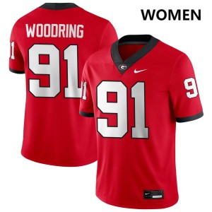 #91 Peyton Woodring Georgia Bulldogs Red Women's Jersey Alumni College Football 905644-100