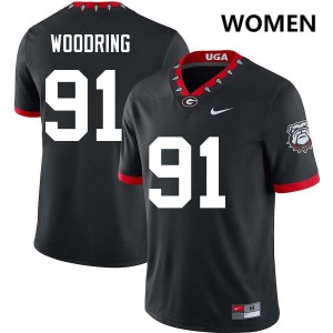 #91 Peyton Woodring UGA Bulldogs 100th Anniversary Black Women Jersey Game College Football 236592-907