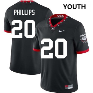 #20 Dwight Phillips Jr. UGA Bulldogs 100th Anniversary Black Youth Jersey Official College Football 249527-700