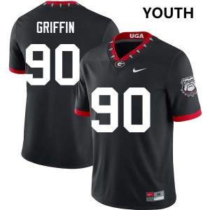 #90 Elijah Griffin UGA Bulldogs 100th Anniversary Black Youth Jerseys Game College Football 653908-359